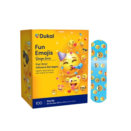 Dukal - American White Cross Stat Strip - 15606 - Adhesive 3/4 X 3 Inch Plastic Rectangle Kid Design (Emojis) Sterile