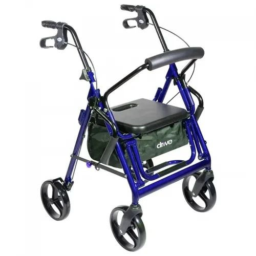 Drive Devilbiss Healthcare - 795B - Medical - Duet 4 Wheel Rollator / Transport Chair Blue Adjustable Height Folding Aluminum Frame