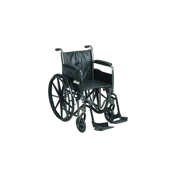 Drive Devilbiss Healthcare - Ssp218Dfa-Sf - Medical - Silver Sport 2 Wheelchair Dual Axle Full Length Arm Swing - Away Footrest Black Upholstery 18 Inch Seat Width Adult 300 Lbs Weight Capacity