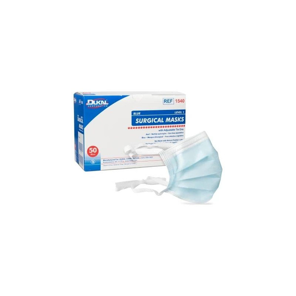 Dukal - 1540 - Surgical Mask Pleated Tie Closure One Size Fits Most Blue Nonsterile Astm Level 1 Adult