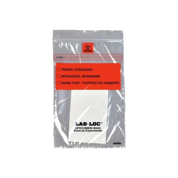 Elkay Plastics - Lab-Loc - Labz69Ba - Specimen Transport Bag With Document Pouch And Absorbent Pad 6 X 9 Inch Zip Closure Biohazard Symbol / Storage Instructions Nonsterile