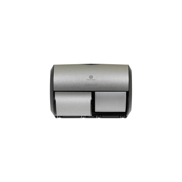 Georgia Pacific - Compact 2-Roll Side-By-Side - 56796A - Roll - Side - By - Consumer Toilet Tissue Dispenser Faux Stainless Plastic Manual Rolls Wall Mount