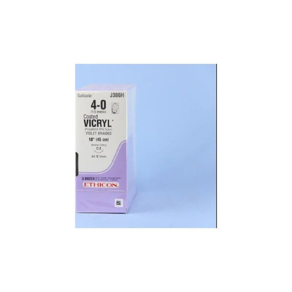 Johnson & - Coated Vicryl - J386H - Systems - Absorbable Suture With Needle Polyglactin 910 C - 3 3/8 Circle Reverse Cutting Size 4 - 0 Braided