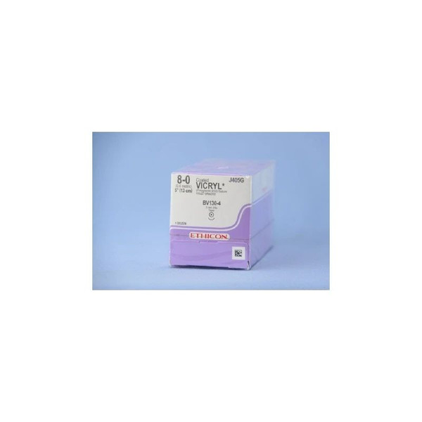 Johnson & - Coated Vicryl - J405G - Systems - Absorbable Suture With Needle Polyglactin 910 Bv130 - 4 3/8 Circle Taper Point Size 8 - 0 Braided