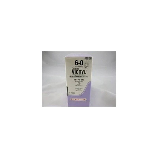 Johnson & - Coated Vicryl - J492H - Systems - Absorbable Suture With Needle Polyglactin 910 P - 3 3/8 Circle Precision Reverse Cutting Size 6 - 0 Braided