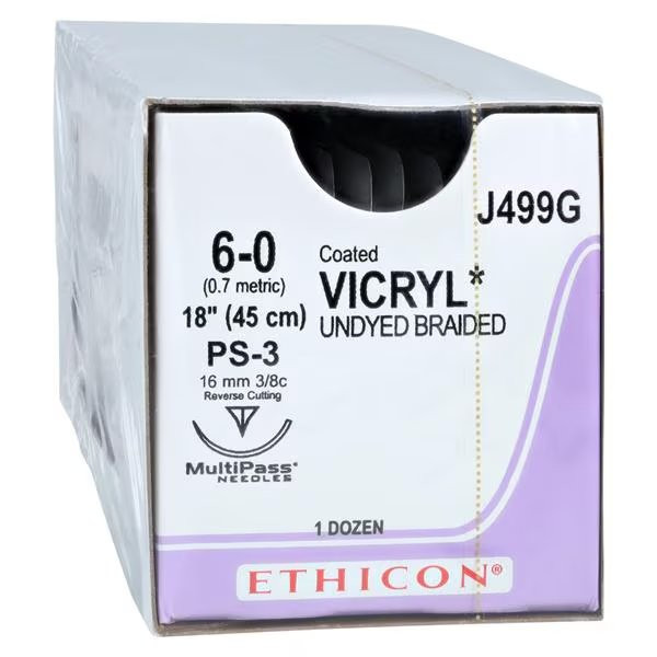 Johnson & - Coated Vicryl - J499G - Systems - Absorbable Suture With Needle Polyglactin 910 Ps - 3 3/8 Circle Reverse Cutting Size 6 - 0 Braided