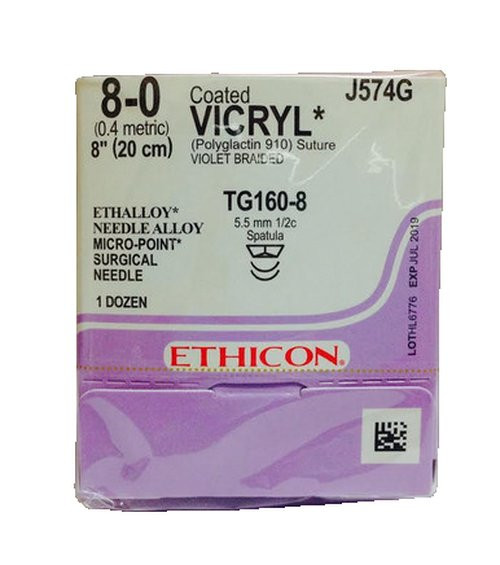 Johnson & - Coated Vicryl - J574G - Systems - Absorbable Suture With Needle Polyglactin 910 Tg160 - 8 1/2 Circle Spatula Size 0 Braided