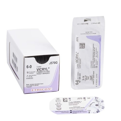 Johnson Johnson - Coated Vicryl - J590G - Suture, Vicryl Violet Braided Coated 6-0 8 Inch S14 