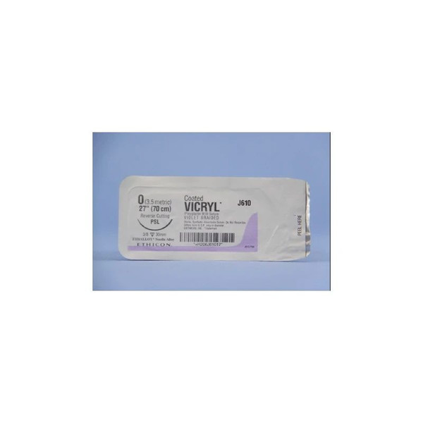 Johnson & - Coated Vicryl - J610H - Systems - Absorbable Suture With Needle Polyglactin 910 Psl 3/8 Circle Reverse Cutting Size 0 Braided