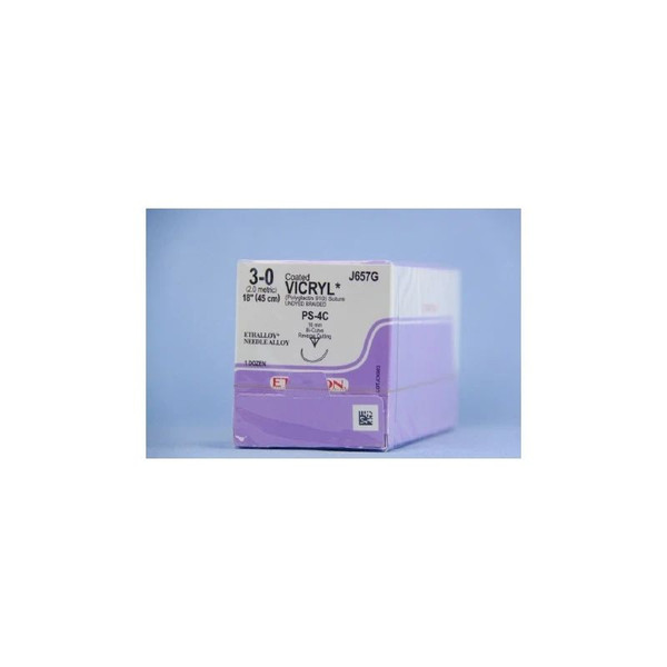 Johnson & - Coated Vicryl - J657G - Systems - Absorbable Suture With Needle Polyglactin 910 Ps - 4C 1/2 Circle - Compound Curve Reverse Cutting Size 3 - 0 Braided