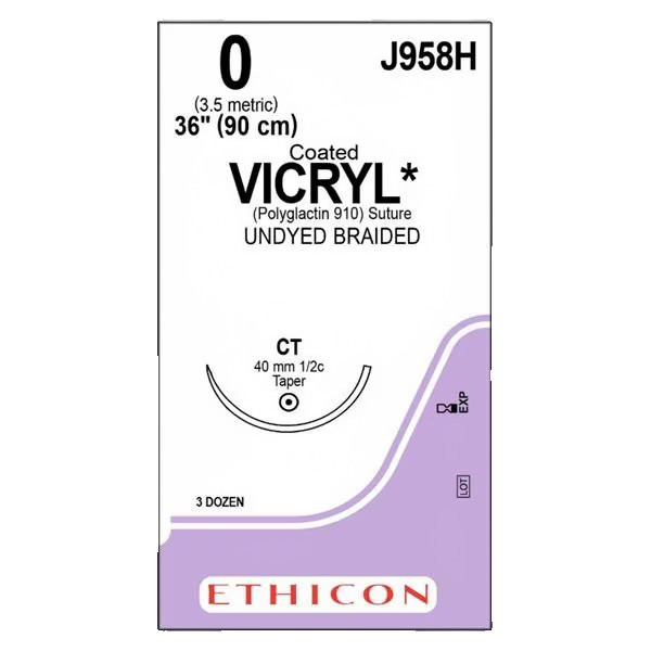 Johnson & - Coated Vicryl - J958H - Systems - Absorbable Suture With Needle Polyglactin 910 Ct 1/2 Circle Taper Point Size 0 Braided