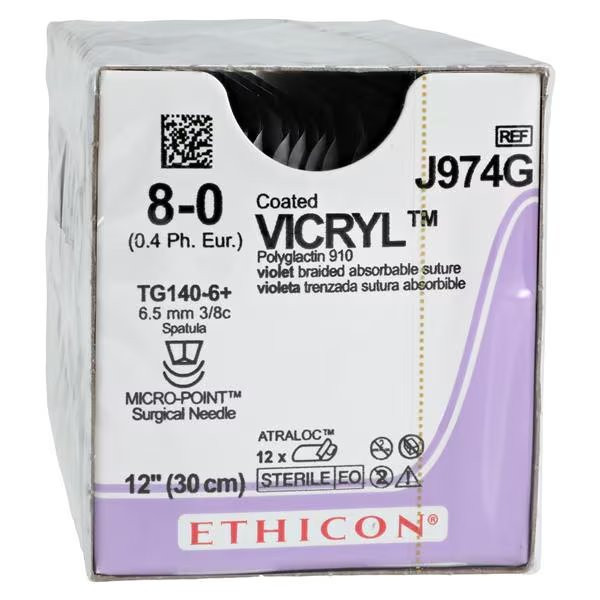 Johnson & - Coated Vicryl - J974G - Systems - Absorbable Suture With Needle Polyglactin 910 Tg140 - 6 3/8 Circle Spatula Size 8 - 0 Braided