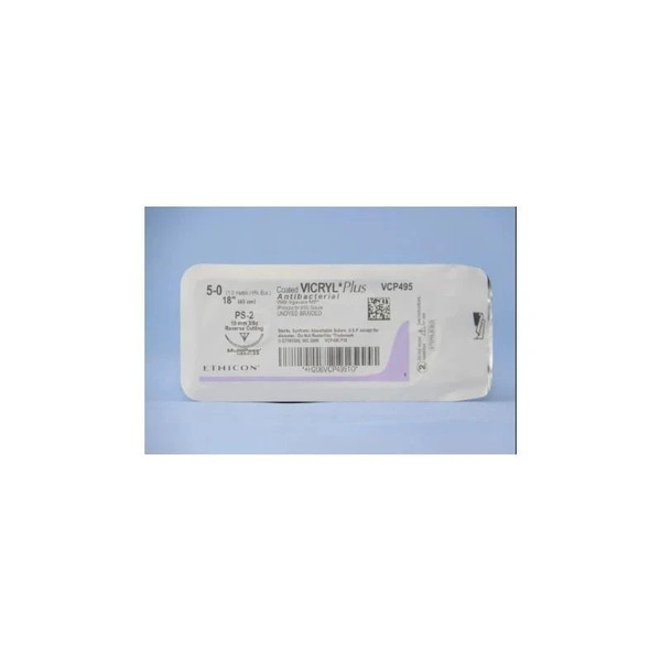 Johnson & - Coated Vicryl - Vcp495G - Systems - Plus Absorbable Antibacterial Suture With Needle Polyglactin 910 Irgacare Mp Ps - 2 3/8 Circle Precision Reverse Cutting Size 5 - 0 Braided
