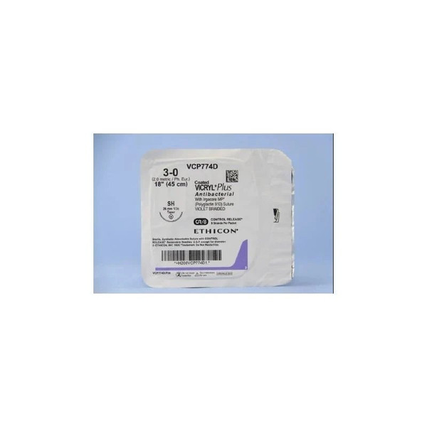 Johnson & - Coated Vicryl - Vcp774D - Systems - Plus Absorbable Antibacterial Suture With Needle Polyglactin 910 Sh 1/2 Circle Taper Point Size 3 - 0 Braided