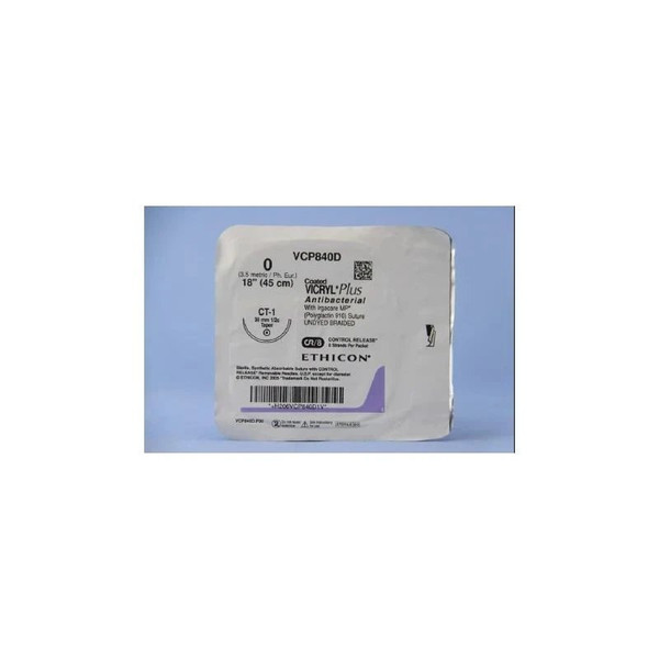 Johnson & - Coated Vicryl - Vcp840D - Systems - Plus Absorbable Antibacterial Suture With Needle Polyglactin 910 Irgacare Mp Ct - 1 1/2 Circle Taper Point Size 0 Braided