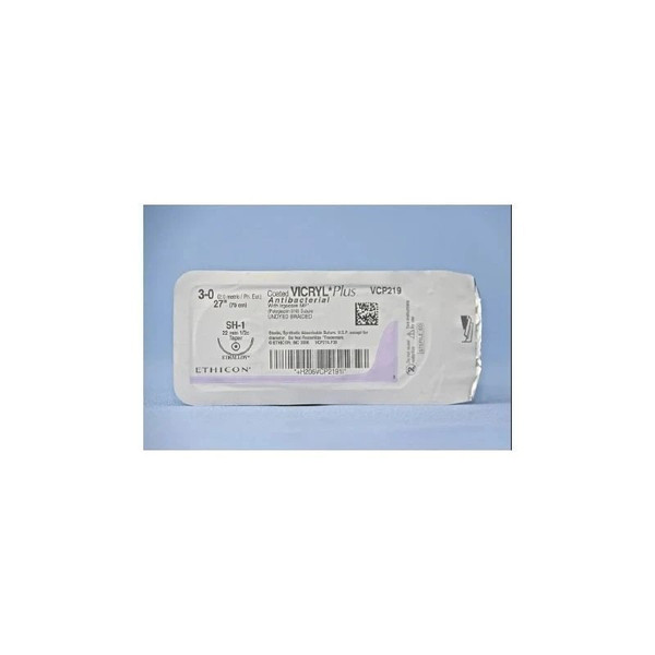 Johnson & - Coated Vicryl Plus - Vcp219H - Systems - Absorbable Antibacterial Suture With Needle Polyglactin 910 Irgacare Mp Sh - 1 1/2 Circle Taper Point Size 3 - 0 Braided
