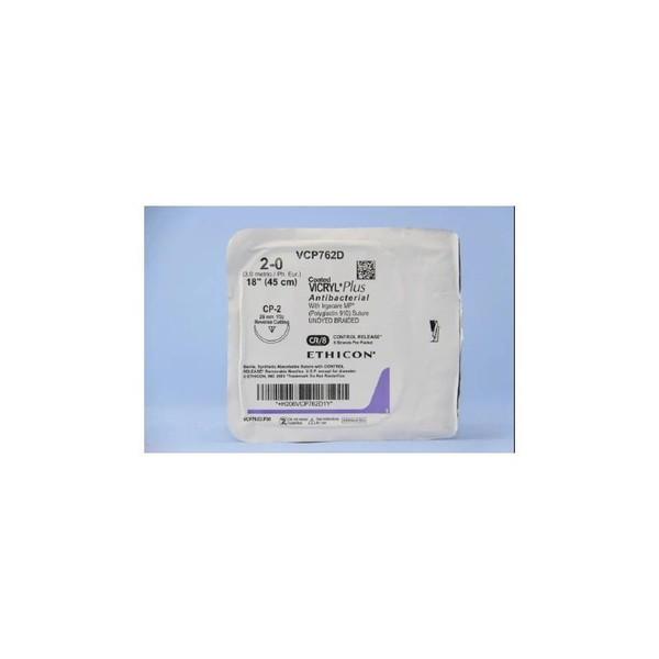Johnson & - Coated Vicryl Plus - Vcp762D - Systems - Absorbable Antibacterial Suture With Needle Polyglactin 910 Irgacare Mp Cp - 2 1/2 Circle Reverse Cutting Size 0 Braided
