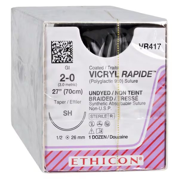 Johnson & - Coated Vicryl Rapide - Vr417 - Systems - Absorbable Suture With Needle Polyglactin 910 Sh 1/2 Circle Taper Point Size 2 - 0 Braided