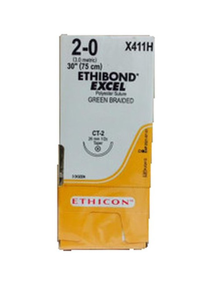 Johnson & - Ethibond - X423H - Systems - Nonabsorbable Suture With Needle Polyester Ct - 1 1/2 Circle Taper Point Size 2 - 0 Braided