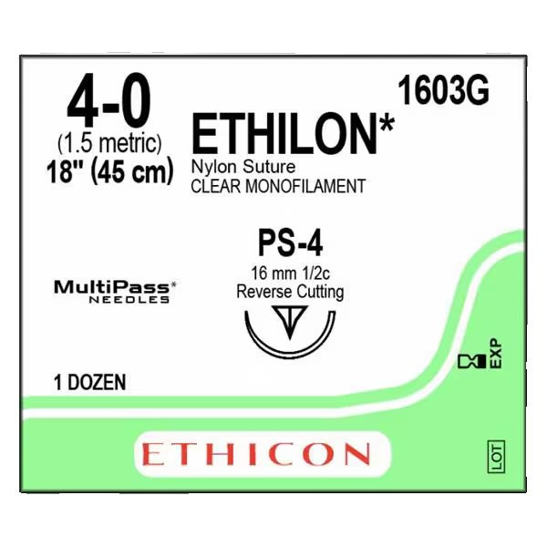 Johnson & - Ethicon - 1603G - Systems - Ethilon Nonabsorbable Suture With Needle Nylon Ps - 4 1/2 Circle Reverse Cutting Size 0 Monofilament