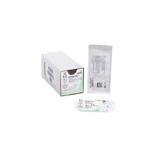 Johnson & - Ethicon - 1668G - J&J - Ethilon Nonabsorbable Suture With Needle Nylon Ps - 3 3/8 Circle Reverse Cutting Size 5 - 0 Monofilament