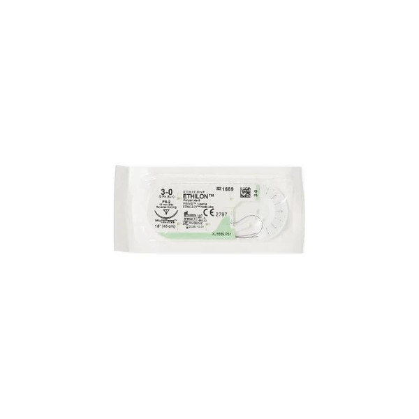 Johnson & - Ethicon - 1669H - Systems - Ethilon J&J - Nonabsorbable Suture With Needle Nylon Ps - 2 3/8 Circle Precision Reverse Cutting Size 3 - 0 Monofilament