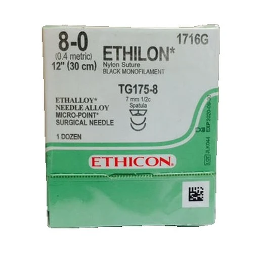 Johnson Johnson - Ethicon - 1716G - Suture, Ethilon Black Monofilament 8-0 12 Tg175-8 