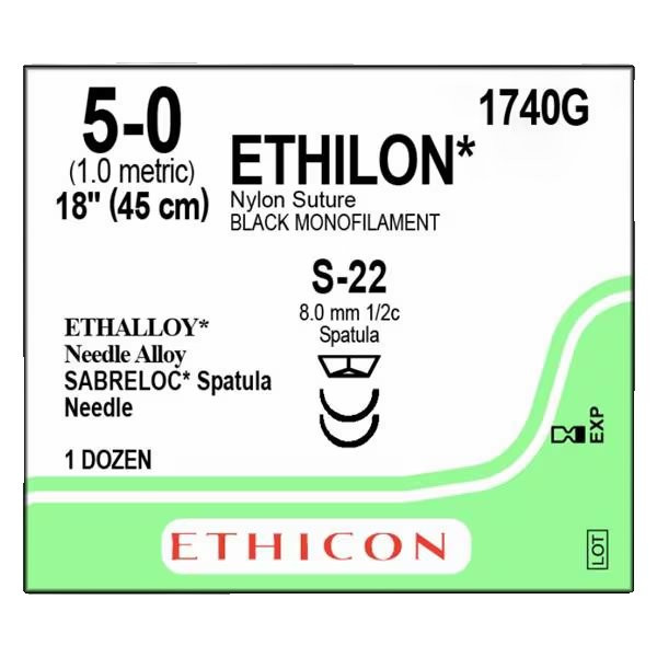 Johnson & - Ethicon - 1740G - Systems - Ethilon Nonabsorbable Suture With Needle Nylon S - 22 1/2 Circle Spatula Size 5 - 0 Monofilament