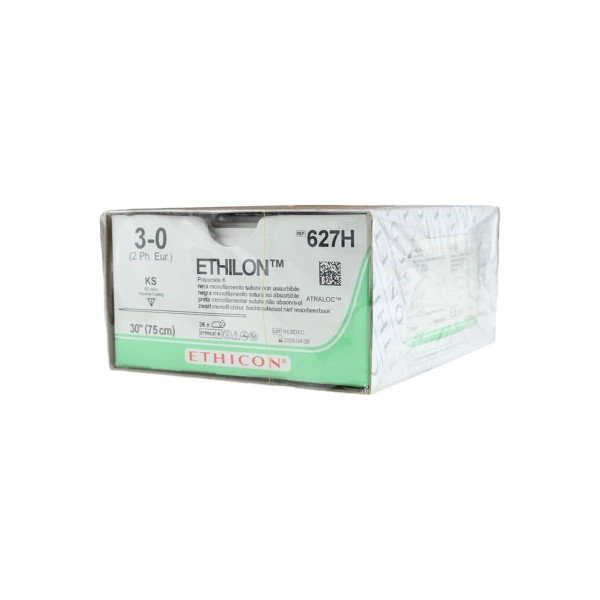 Johnson & - Ethicon - 627H - Systems - Ethilon Nonabsorbable Suture With Needle Nylon Ks Straight Conventional Cutting Size 3 - 0 Monofilament