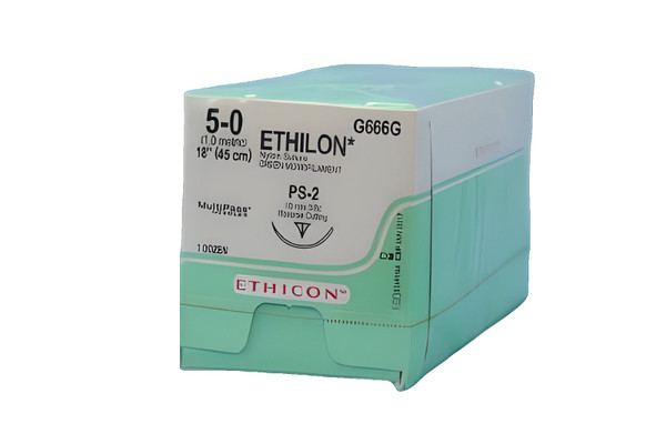 Johnson & - Ethicon - G666G - Systems - Ethilon Nonabsorbable Suture With Needle Nylon Ps - 2 3/8 Circle Precision Reverse Cutting Size 5 - 0 Monofilament