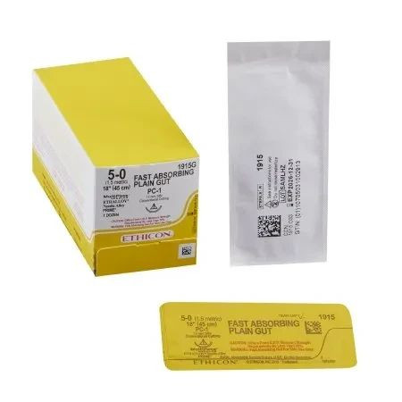 Johnson & - Fast Absorbing - 1915G - J&J - Absorbable Suture With Needle Plain Gut Pc - 1 3/8 Circle Precision Conventional Cutting Size 5 - 0