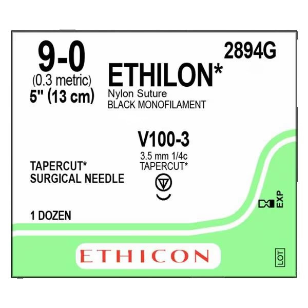 Johnson & - J Healthcare Systems - 2894G - Suture, Ethilon Blk Mono 9 - 0 5"V100 - 3