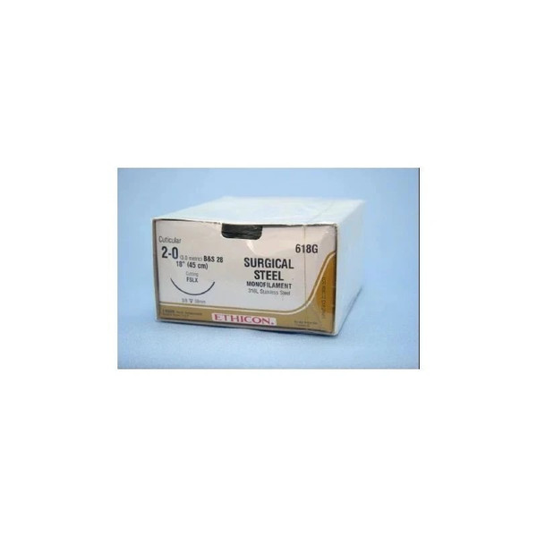 Johnson & - J Healthcare Systems - 618G - Nonabsorbable Suture With Needle Stainless Steel Fslx 3/8 Circle Reverse Cutting Size 2 - 0