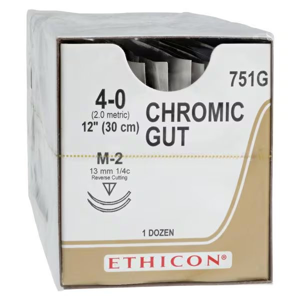 Johnson & - J Healthcare Systems - 751G - Absorbable Suture With Needle Chromic Gut M - 2 3/8 Circle Reverse Cutting Size 4 - 0