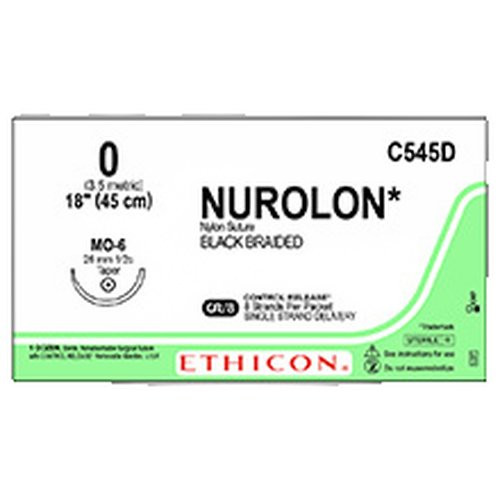 Johnson & - J Healthcare Systems - C545D - Nurolon Nonabsorbable Suture With Needle Nylon Mo - 6 1/2 Circle Taper Point Size 0 Braided