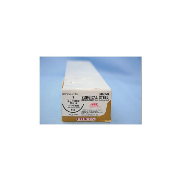 Johnson & - J Healthcare Systems - M655G - Nonabsorbable Suture With Needle Stainless Steel Ccs 1/2 Circle Conventional Cutting Size 7
