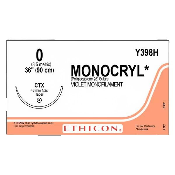 Johnson & - J Healthcare Systems - Y398H - Suture, Moncryl Vio Mono 0 36"Ctx