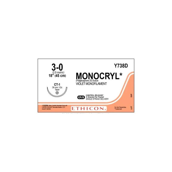 Johnson & - J Healthcare Systems - Y738D - Suture, Moncryl Vio Mono 3 - 0 18" Ct - 1