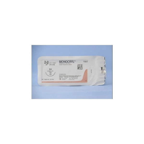 Johnson & - Monocryl - Y317H - Systems - Absorbable Suture With Needle Poliglecaprone Sh 1/2 Circle Taper Point Size 2 - 0 Monofilament