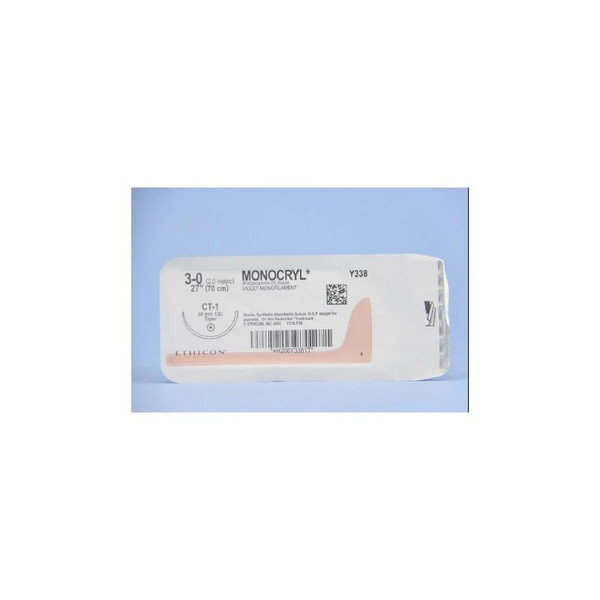 Johnson & - Monocryl - Y338H - Systems - Absorbable Suture With Needle Poliglecaprone Ct - 1 1/2 Circle Taper Point Size 3 - 0 Monofilament