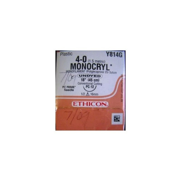 Johnson & - Monocryl - Y814G - Systems - Absorbable Suture With Needle Poliglecaprone Pc - 12 1/2 Circle Precision Conventional Cutting Size 4 - 0 Monofilament