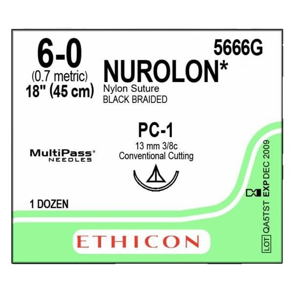 Johnson & - Nurolon - 5666G - Systems - Nonabsorbable Suture With Needle Nylon Pc - 1 3/8 Circle Precision Conventional Cutting Size 6 - 0 Braided