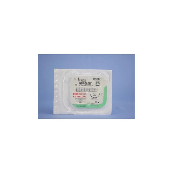 Johnson & - Nurolon - C520D - Systems - Nonabsorbable Suture With Needle Nylon Ct - 1 1/2 Circle Taper Point Size Braided