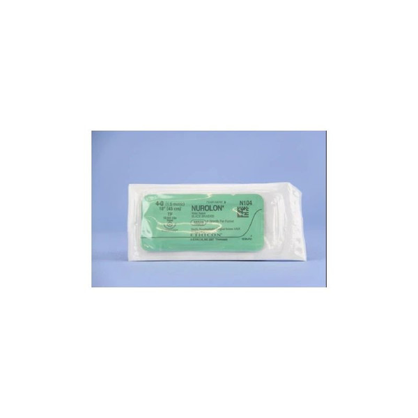 Johnson & - Nurolon - N104T - Systems - Nonabsorbable Suture With Needle Nylon Tf 1/2 Circle Taper Point Size 4 - 0 Braided