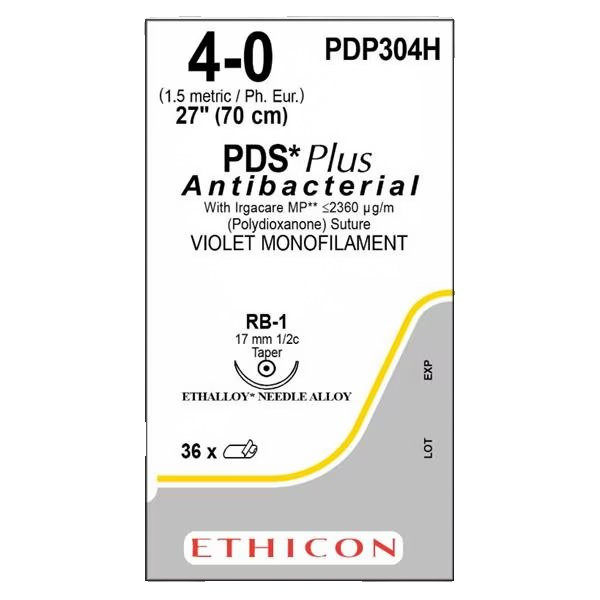 Johnson & - Pds Plus - Pdp304H - Systems - Absorbable Antibacterial Suture With Needle Polydioxanone Irgacare Mp Rb - 1 1/2 Circle Taper Point Size 4 - 0 Monofilament