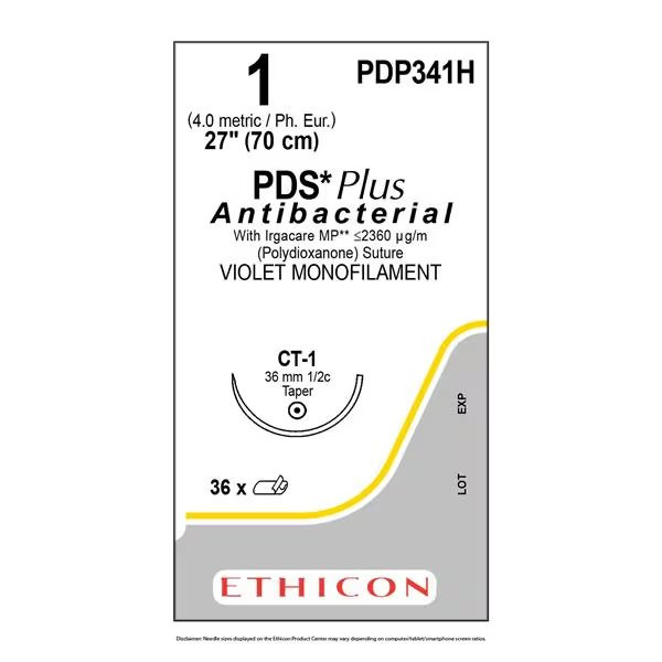 Johnson & - Pds Plus - Pdp341H - Systems - Absorbable Antibacterial Suture With Needle Polydioxanone Irgacare Mp Ct - 1 1/2 Circle Taper Point Size Monofilament