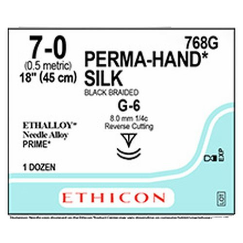 Johnson & - Perma-Hand - 768G - Systems - Nonabsorbable Suture With Needle Silk G - 6 3/8 Circle Reverse Cutting Size 7 - 0 Braided