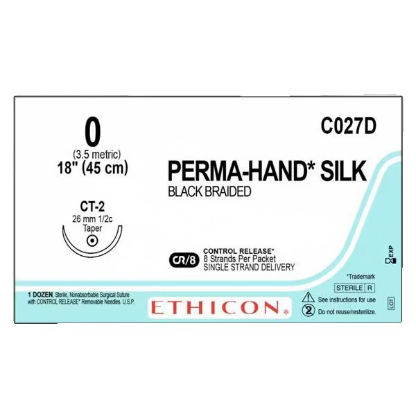 Johnson & - Perma-Hand - C027D - Nonabsorbable Suture With Needle Silk Ct - 2 1/2 Circle Taper Point Size 0 Braided