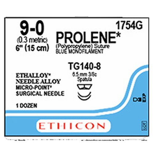 Johnson & - Prolene - 1754G - Systems - Nonabsorbable Suture With Needle Polypropylene Tg140 - 8 3/8 Circle Spatula Size 9 - 0 Monofilament
