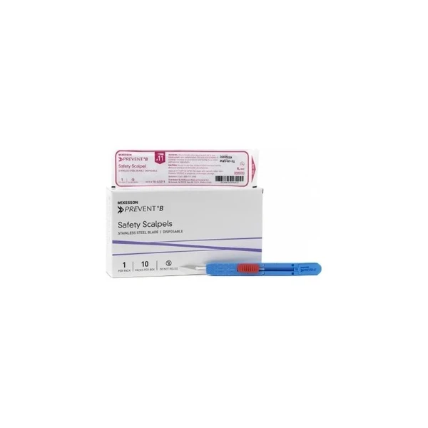 Mckesson - 16-63211 - Prevent B Safety Scalpel No 11 Stainless Steel / Plastic Sensory Grip Handle Sterile Disposable